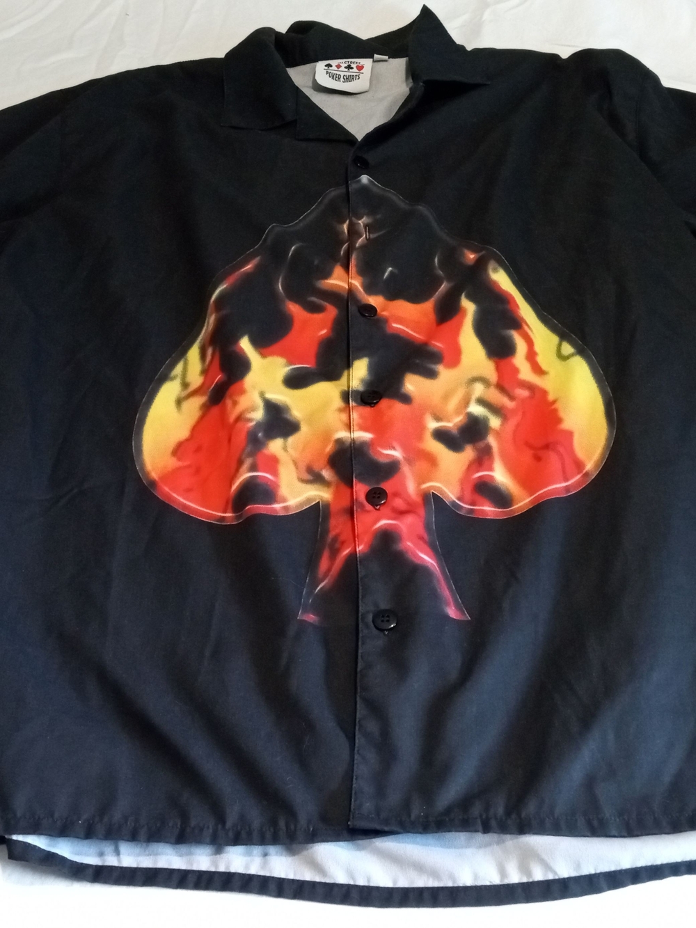 Men's Black Button-Down Shirt with Flame Spade Graphic